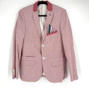 Paisley & Gray Men's‎ Slim Fit Seersucker Cotton Blazer Red White Striped Small